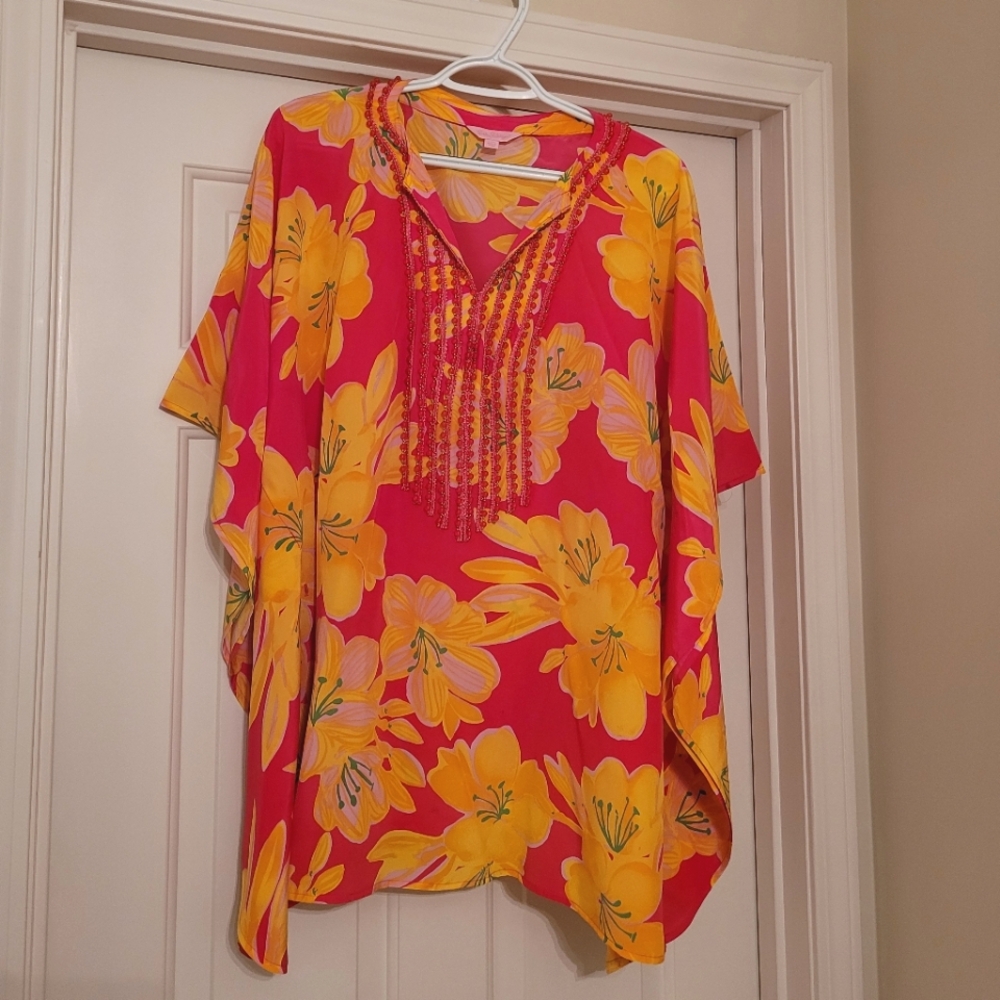❤️🔥🦄 HTF RARE Lilly Pulitzer Silk Caftan top L XL